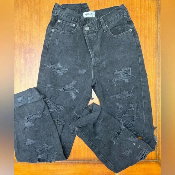 Agolde Black Criss Cross Straight Jeans - Picture 1 of 3